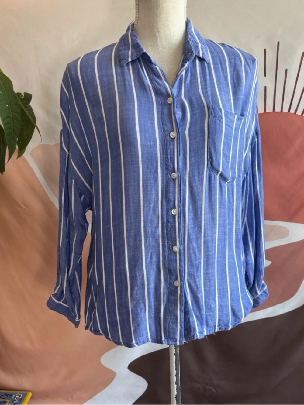 Zara Basic Collection Shirt Size S Small Striped Button Down Boyfriend Beachy